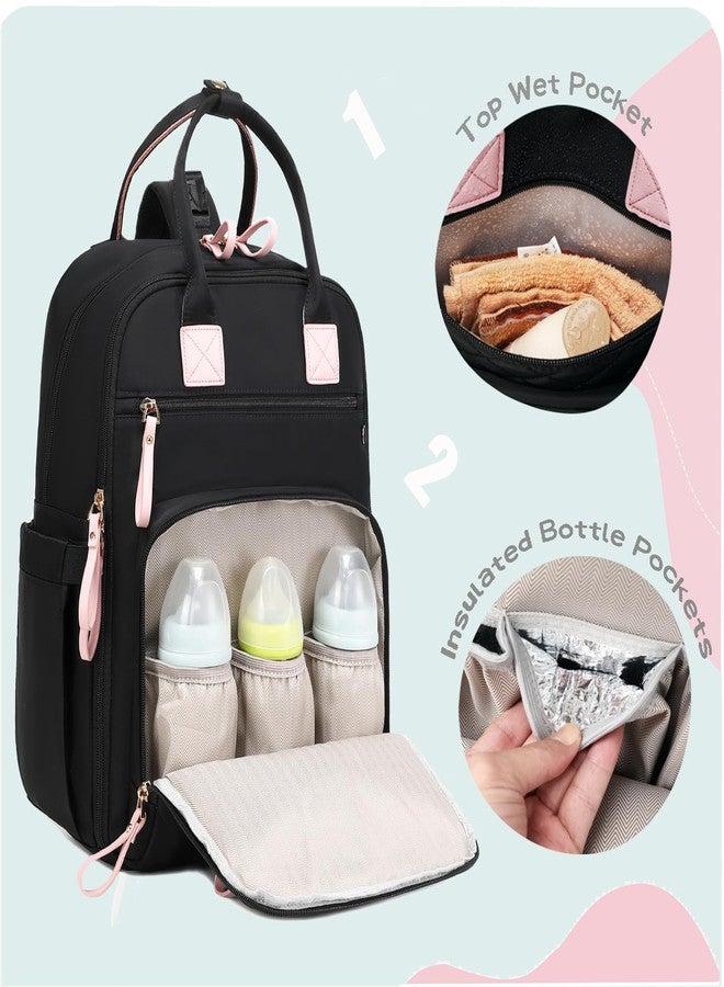 LORADI حقيبة ظهر كبيرة لحفاضات الأطفال من لورادي، تحتوي على 18 جيبًا، و4 جيوب معزولة، ومشابك لعربة الأطفال، هدية مثالية لحفلات استقبال المولود (أسود، كبير) - Image 2